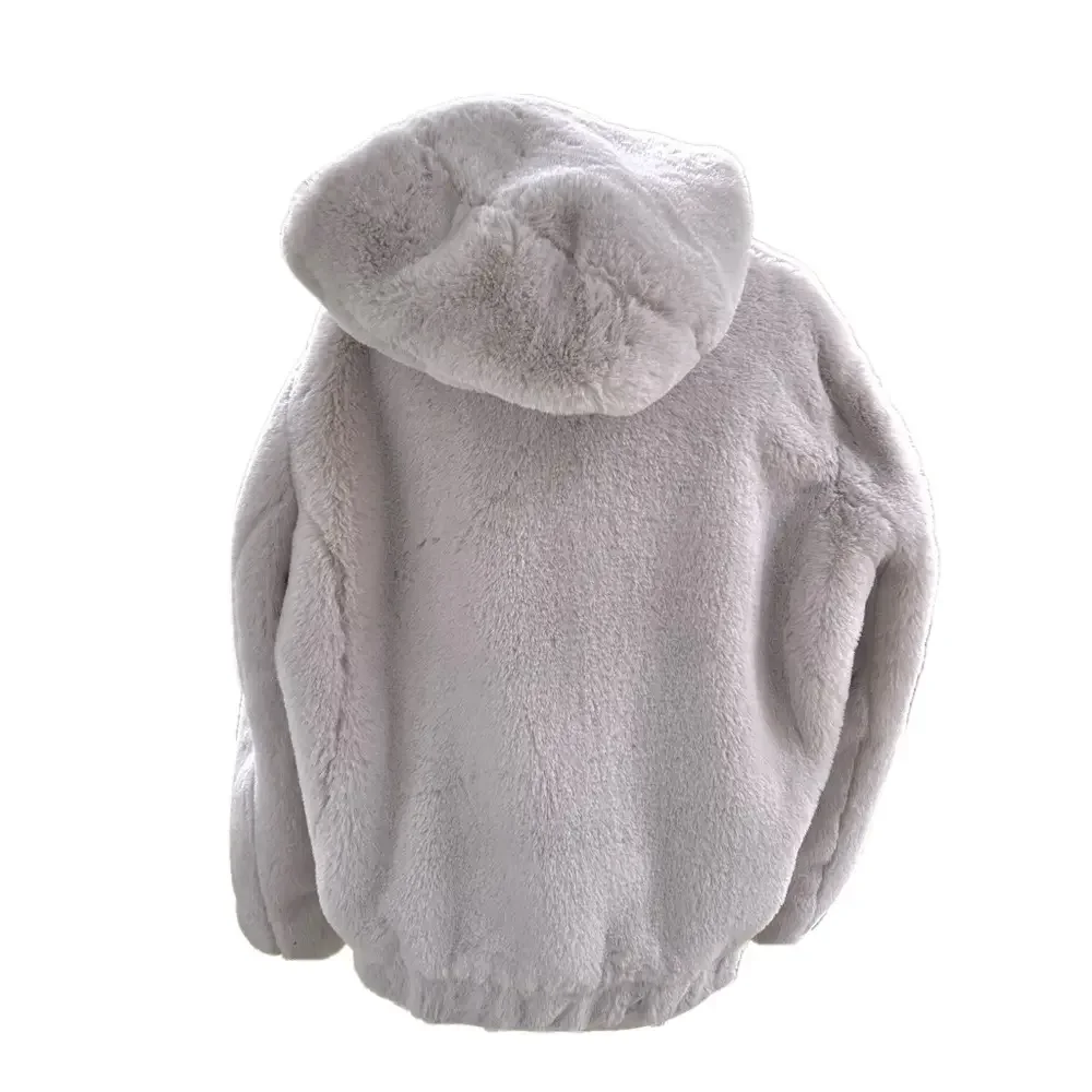 Gap Fog Gray Faux Fur XXL Jacket Hooded Super Plush Zip Up EUC Women’s - Picture 4 of 8